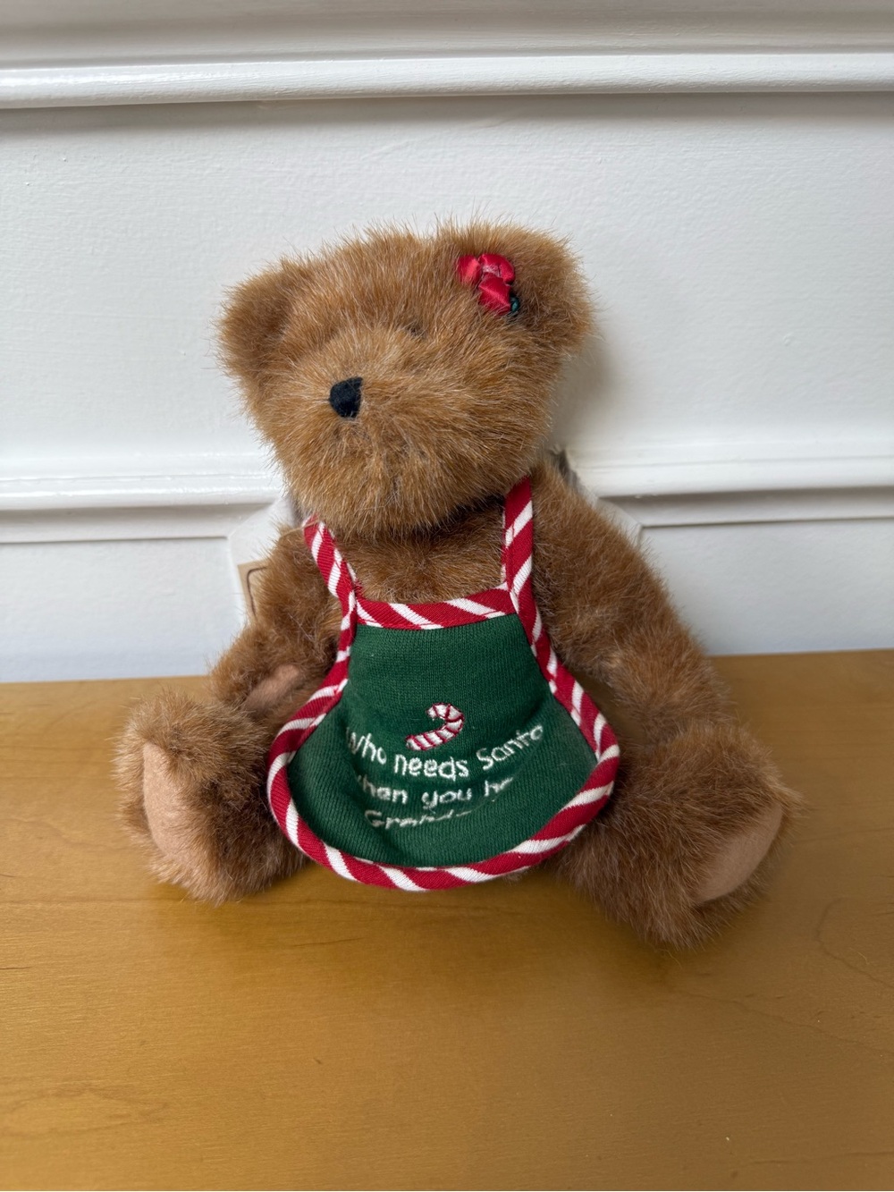 Boyds Bears Brown Plush Bear with Green Apron and Red Trim